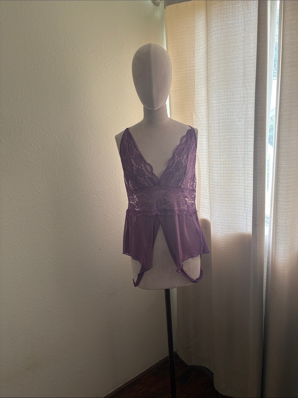 Lace V-Neck Purple Babydoll Chemise - Women's Intimates